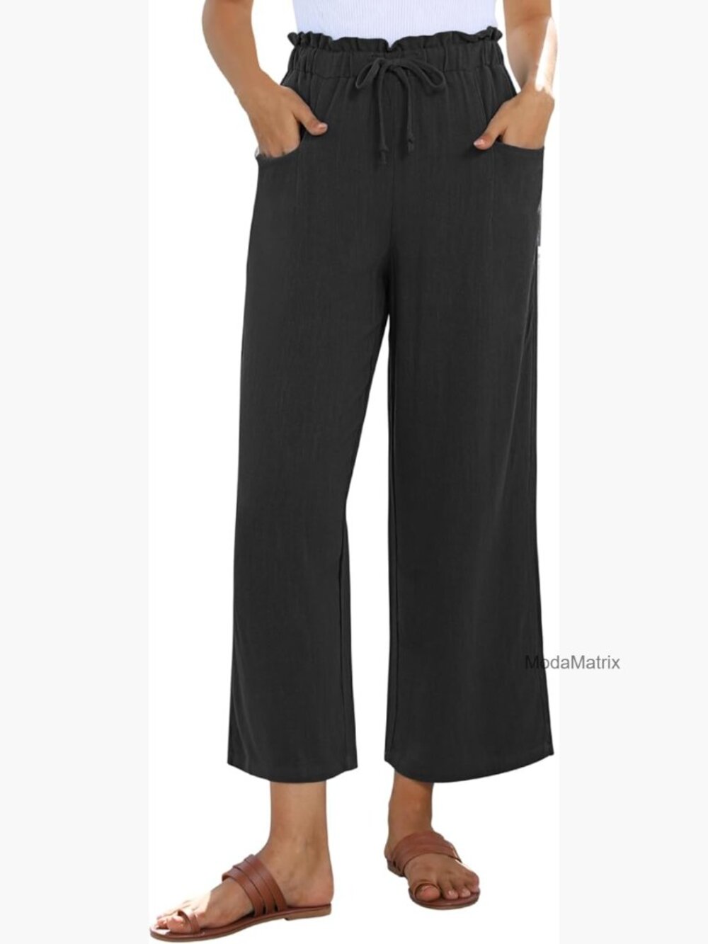 Wide Leg Linen Pants Women Summer Capri Palazzo Flowy High Waist Trousers